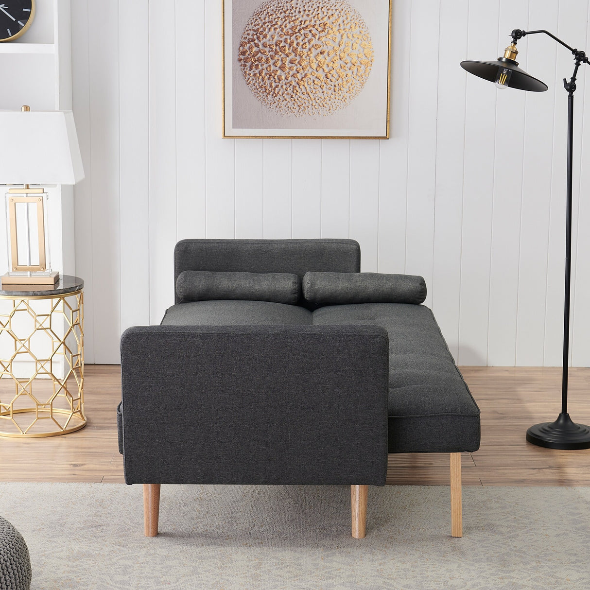 Retro Double Corner Folding Sofa Bed Two Throw Pillows