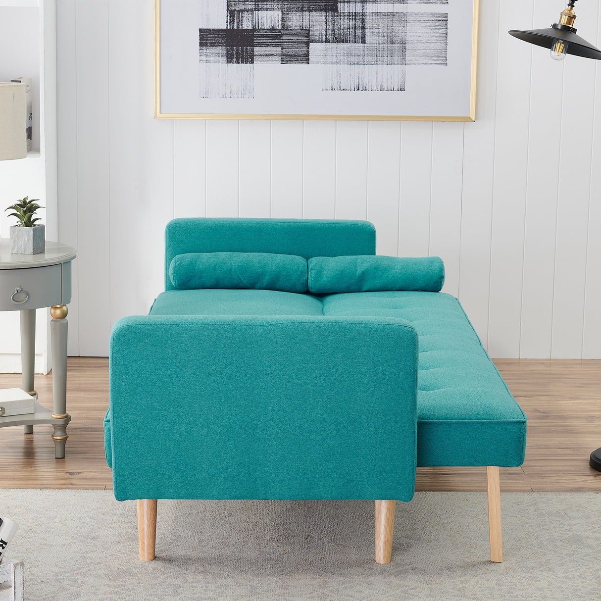 Retro Double Corner Folding Sofa Bed Two Throw Pillows