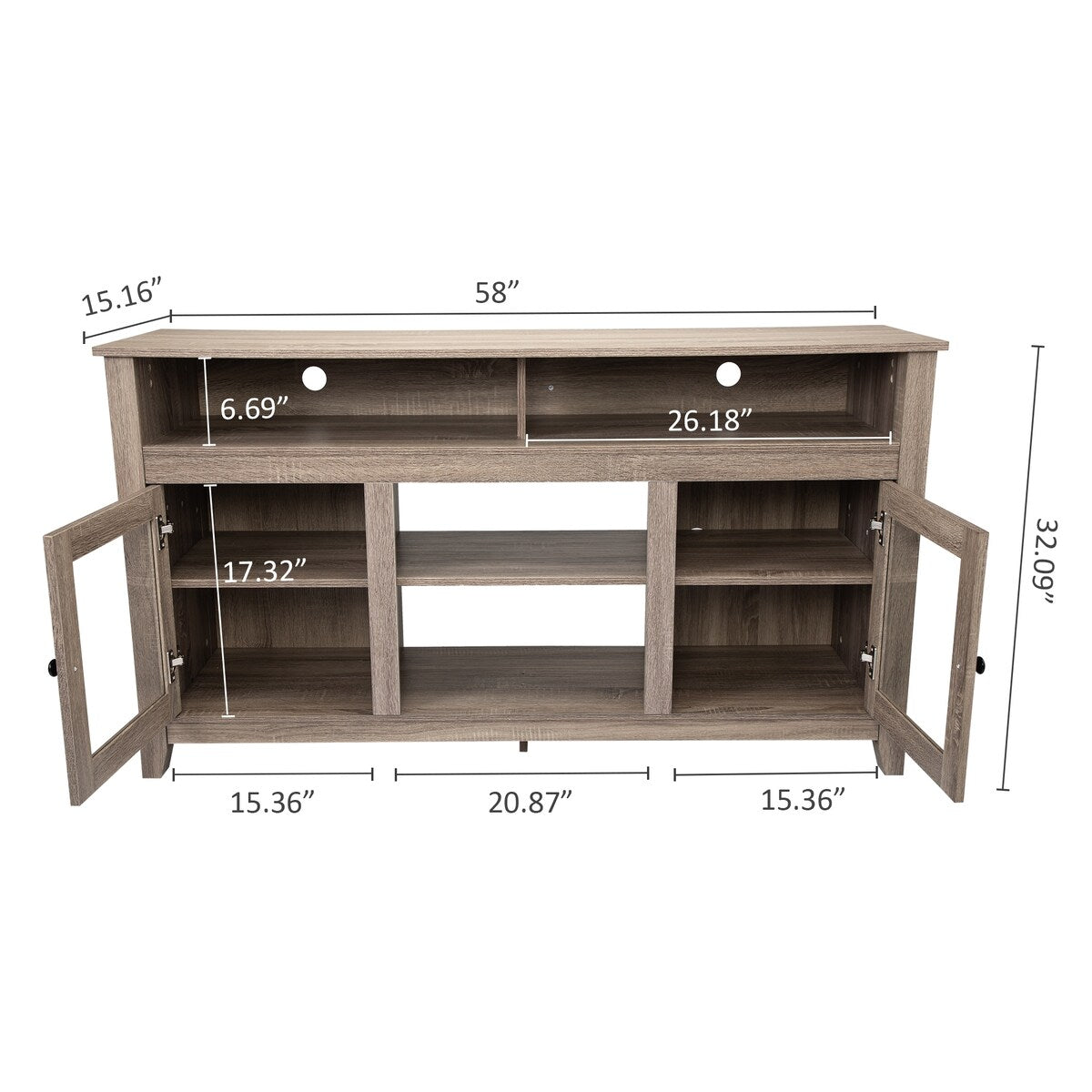Retro Glass Door Fireplace TV cabinet - wood grain
