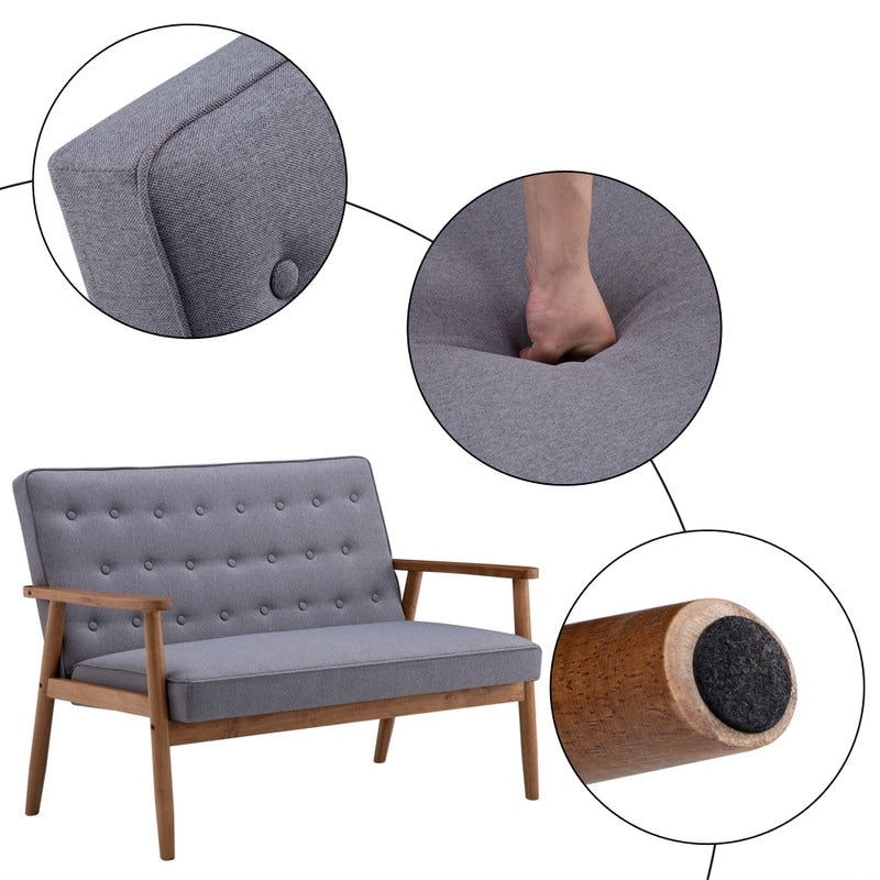 Retro Lounge Chair Solid Wood Frame Loveseat for Living Room