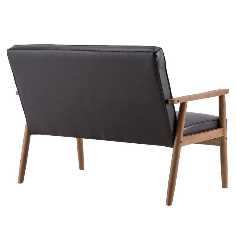 Retro Lounge Chair Solid Wood Frame Loveseat for Living Room