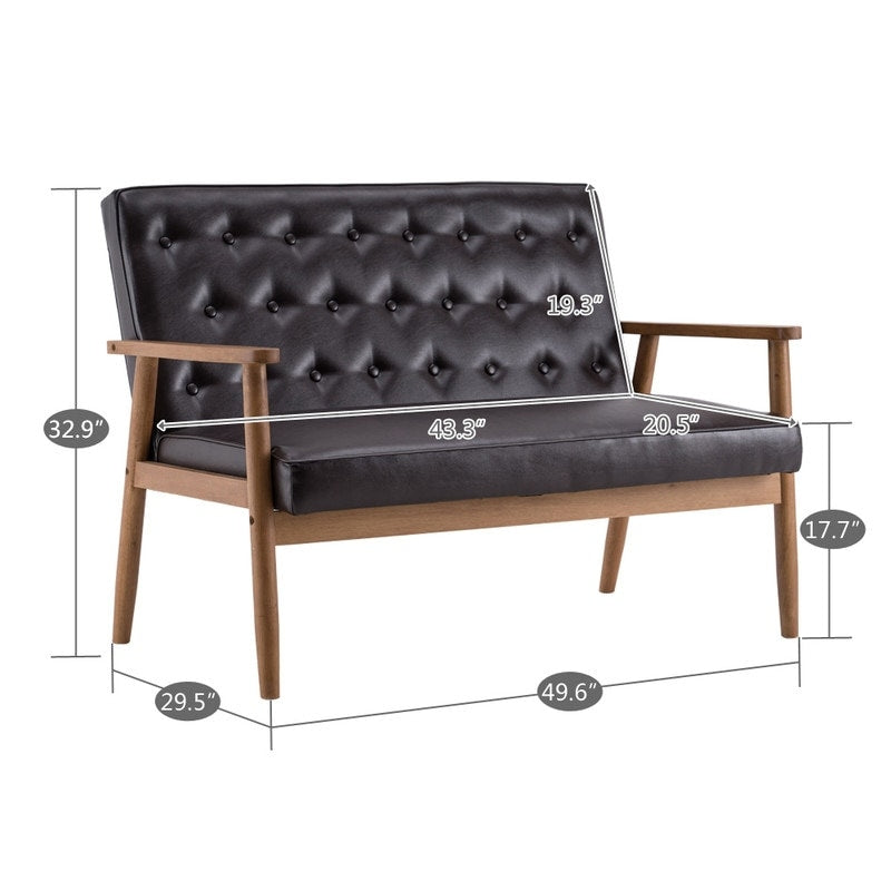 Retro Lounge Chair Solid Wood Frame Loveseat for Living Room