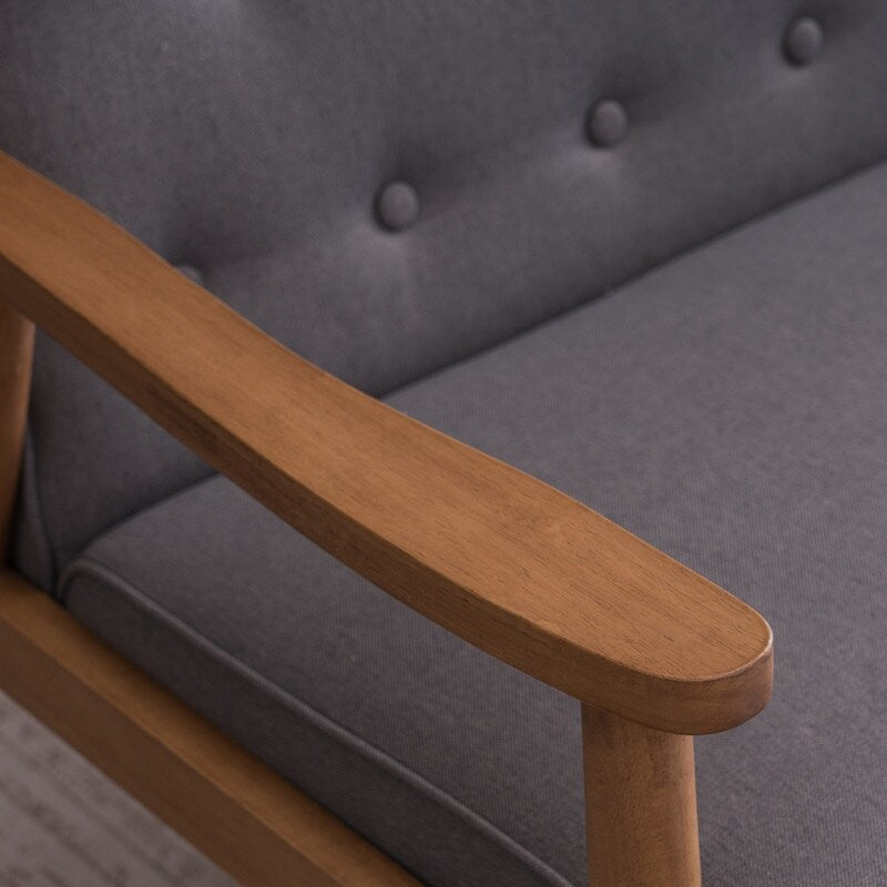 Retro Lounge Chair Solid Wood Frame Loveseat for Living Room