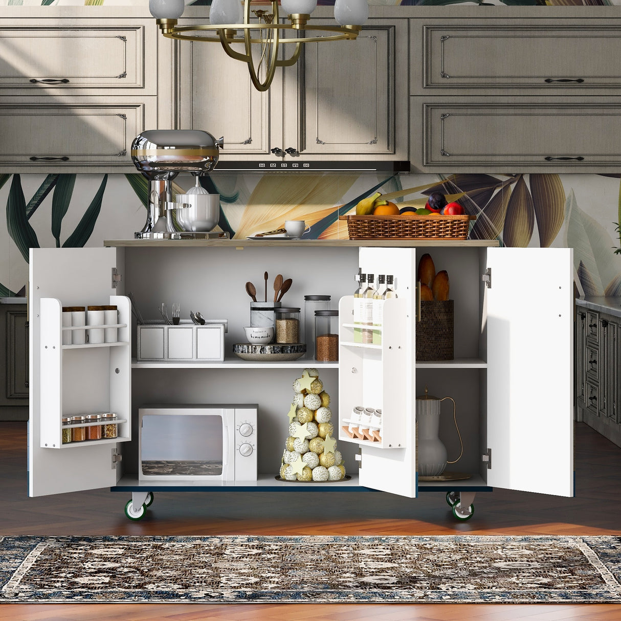 Retro Mountain Wood Kitchen Island with Drop Leaf