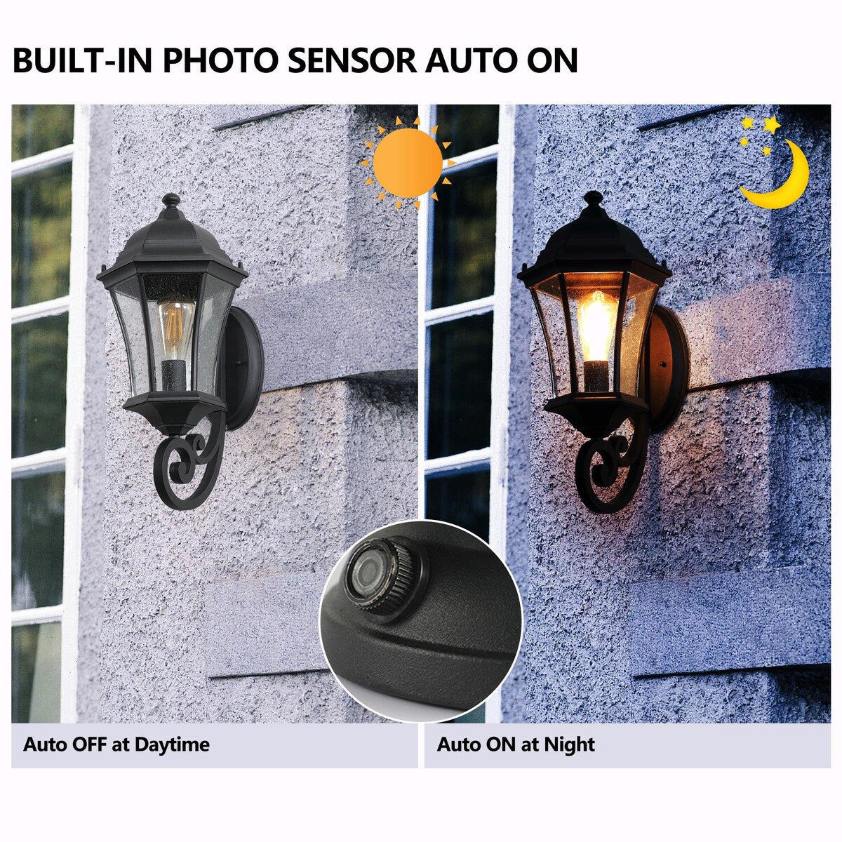 Retro Outdoor Waterproof Glass Wall Lamp with Light Sensor