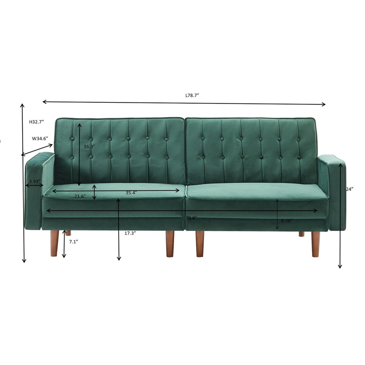 Retro Split Sofa Fabric Padded Convertible Sleeper Sofa, Easily Assembled Loveseat