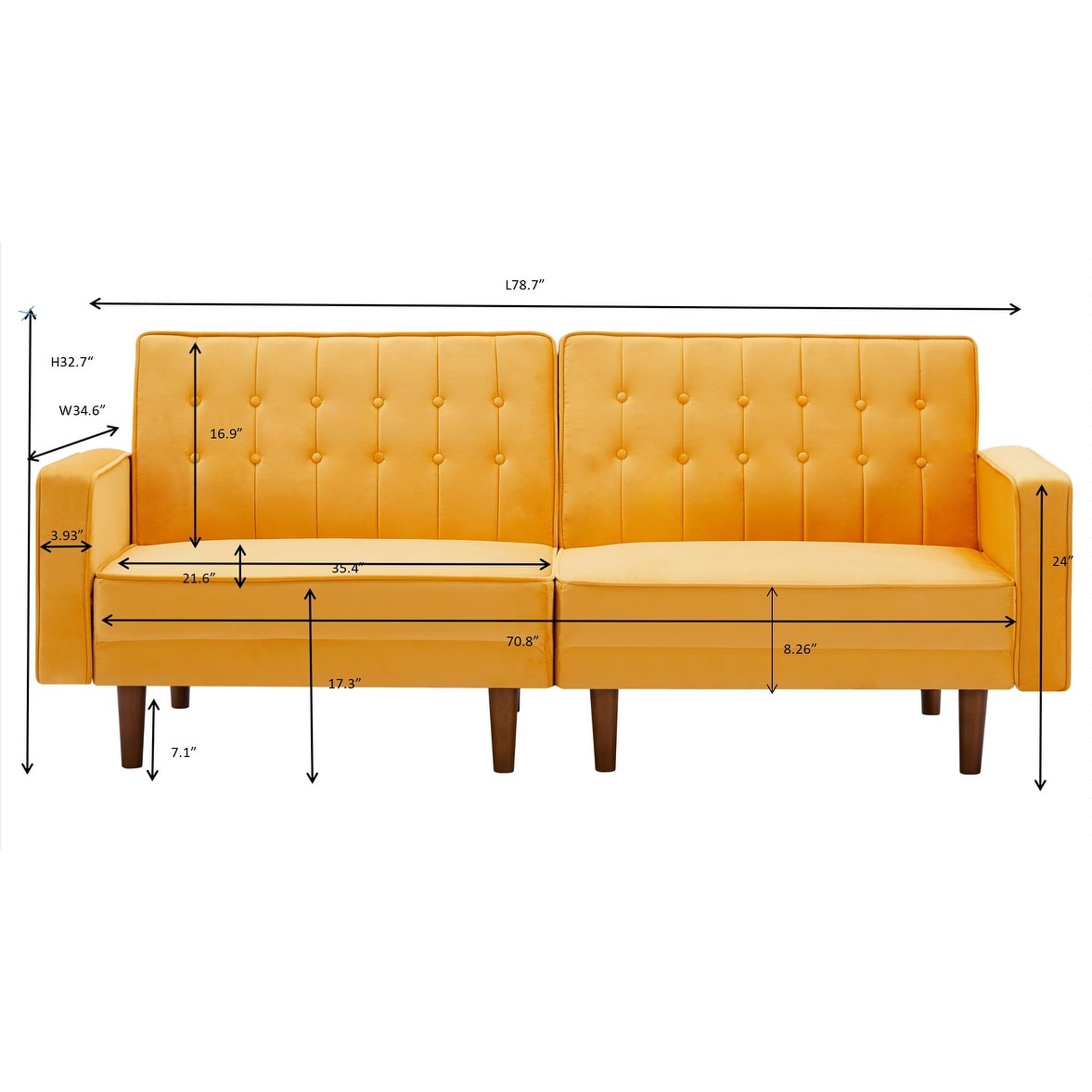 Retro Split Sofa Fabric Padded Convertible Sleeper Sofa, Easily Assembled Loveseat