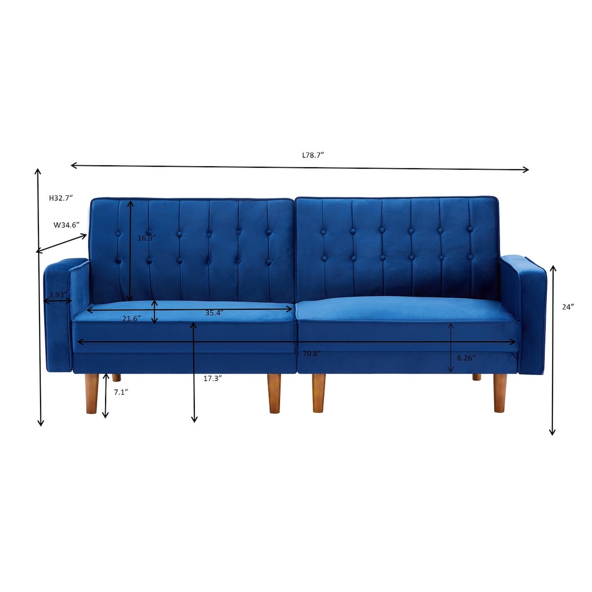 Retro Split Sofa Fabric Padded Convertible Sleeper Sofa, Easily Assembled Loveseat