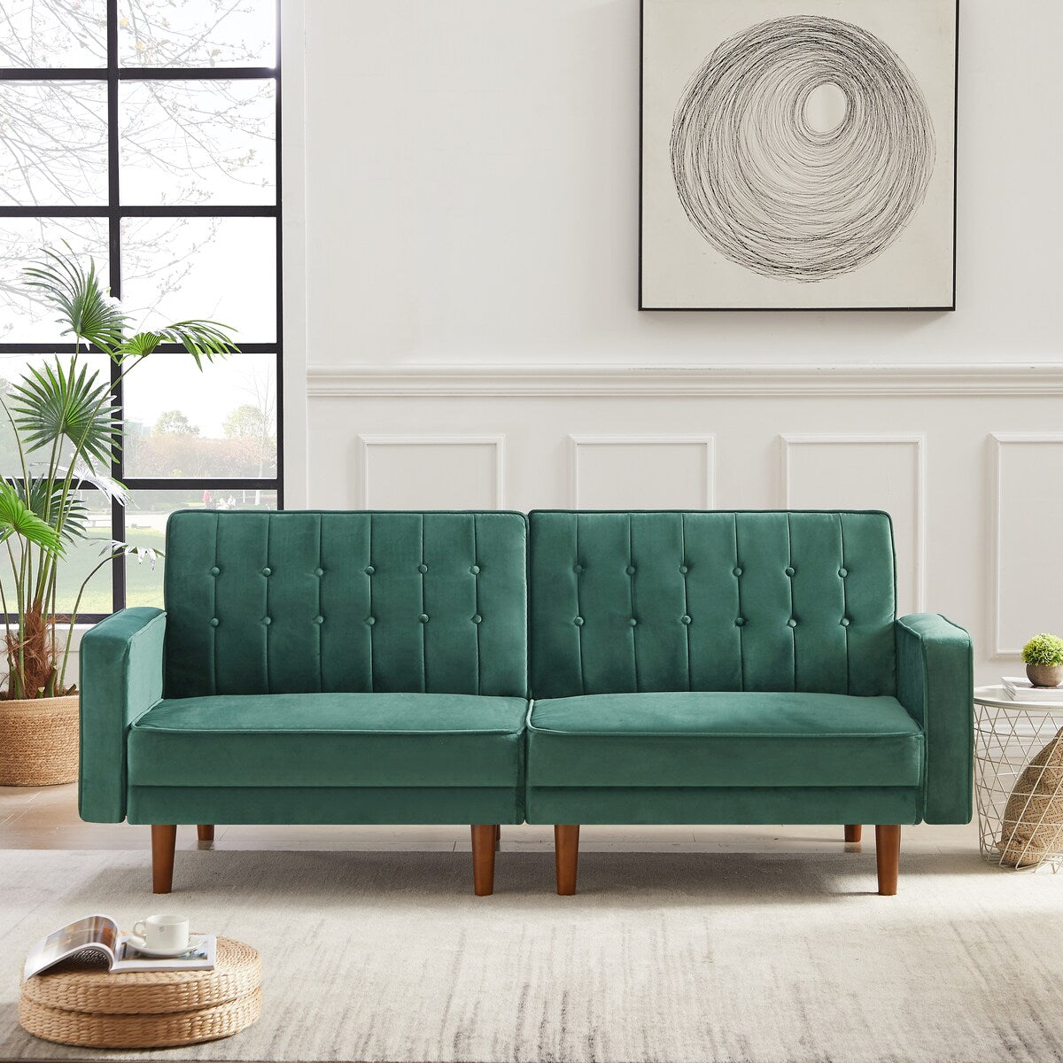 Retro Split Sofa Fabric Padded Convertible Sleeper Sofa, Easily Assembled Loveseat