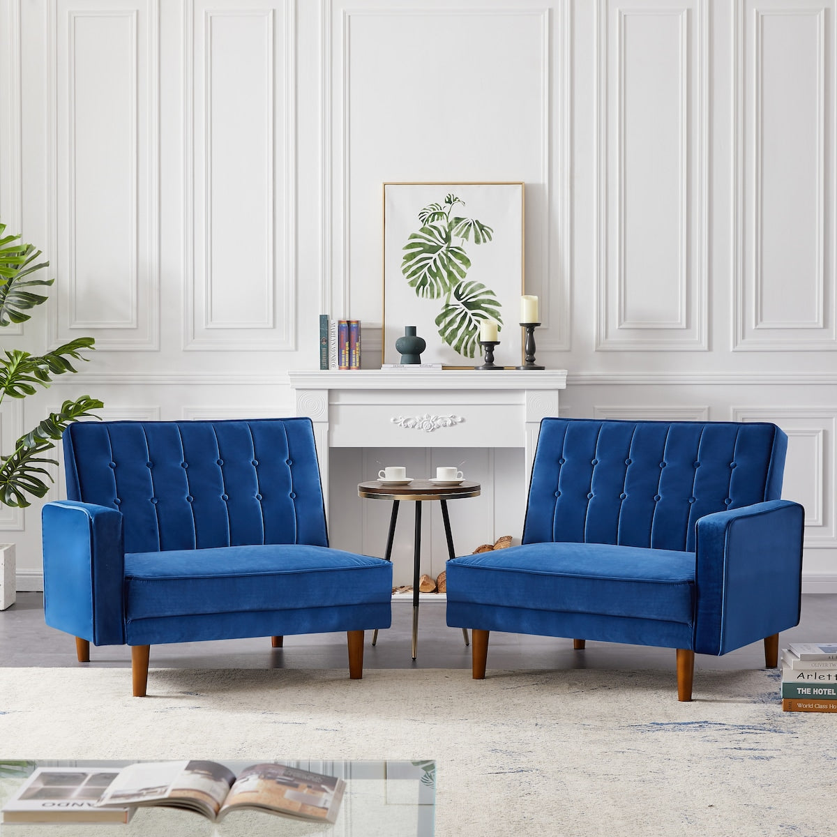 Retro Split Sofa Fabric Padded Convertible Sleeper Sofa, Easily Assembled Loveseat