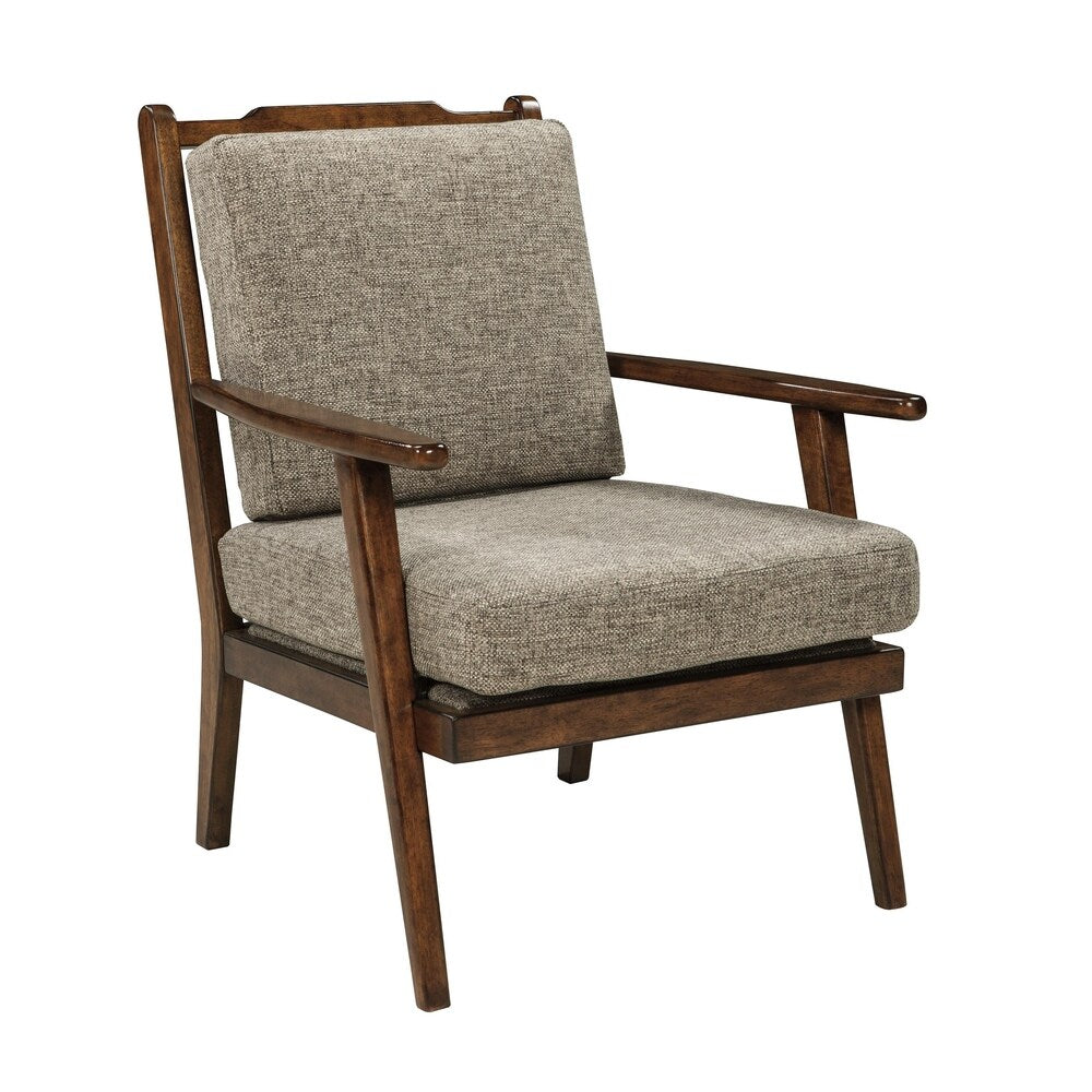 Retro Style Fabric Upholstered Wooden Accent Chair, Gray and Brown