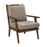 Retro Style Fabric Upholstered Wooden Accent Chair, Gray and Brown