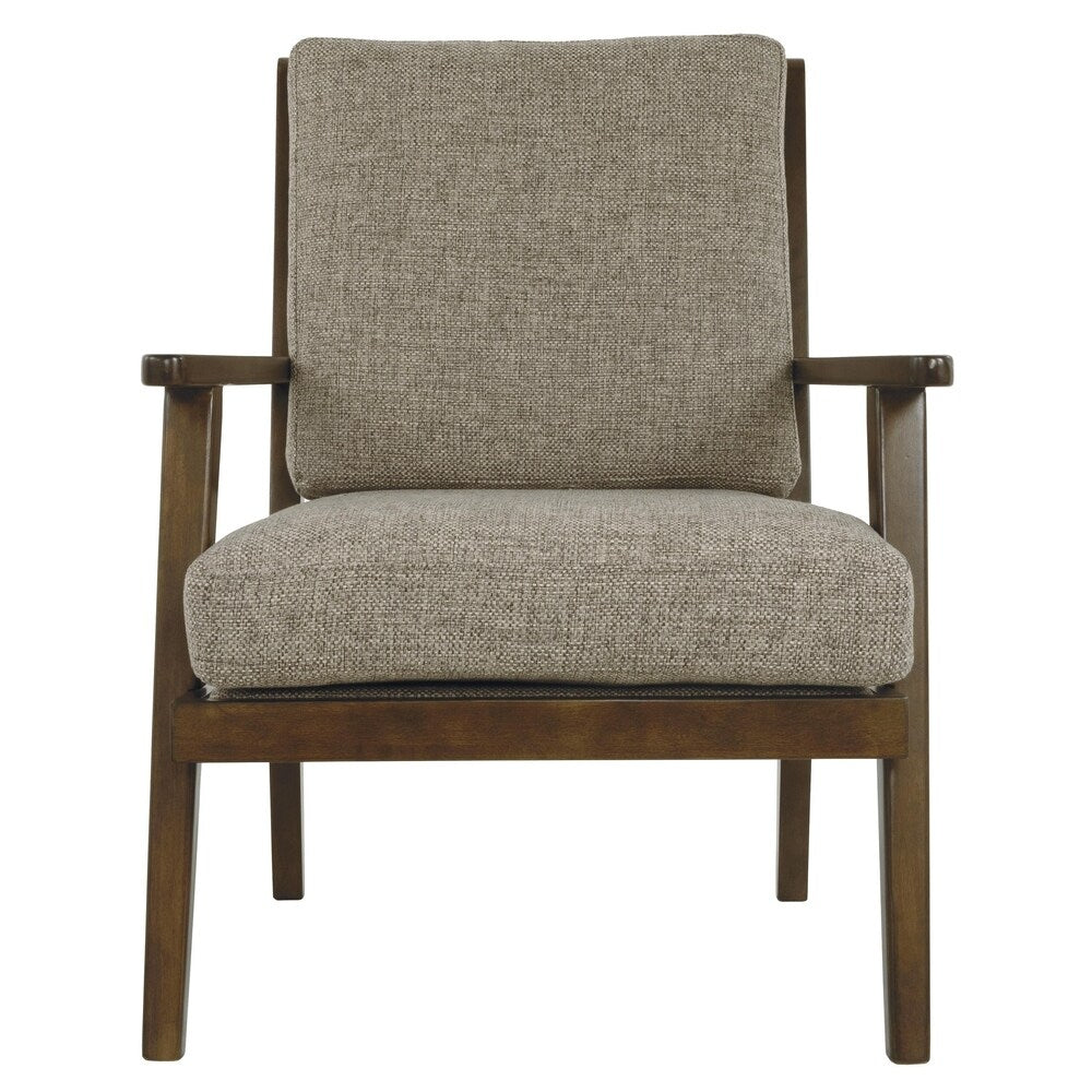 Retro Style Fabric Upholstered Wooden Accent Chair, Gray and Brown