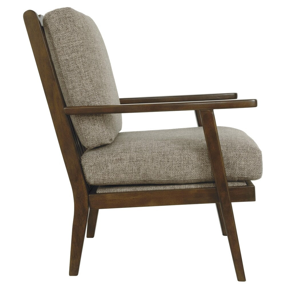 Retro Style Fabric Upholstered Wooden Accent Chair, Gray and Brown