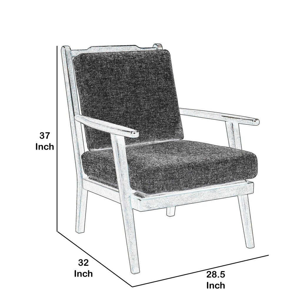 Retro Style Fabric Upholstered Wooden Accent Chair, Gray and Brown