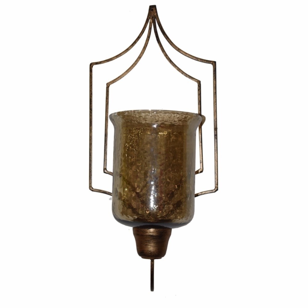 Retro Style Metal and Glass Candle Holder, Bronze