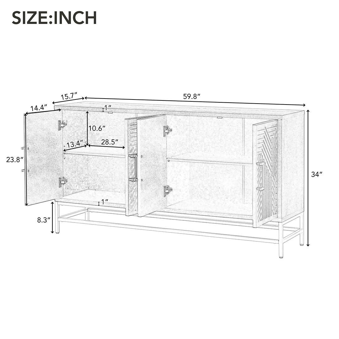 Retro-Style Modern Sideboard with 2 Doors and Adjustable Shelves
