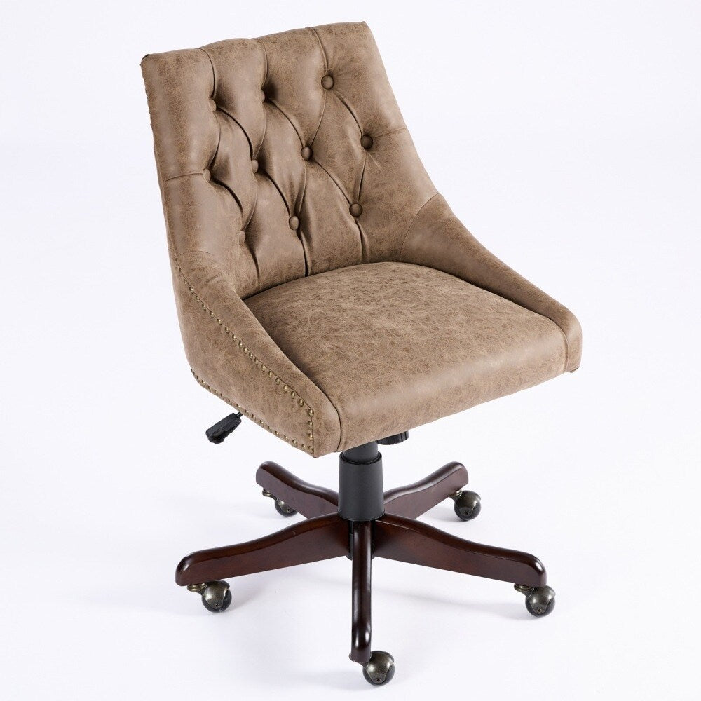 Retro Style Sheepskin Fabric Home Office Chair with Lift, Swivel and Recline Functions