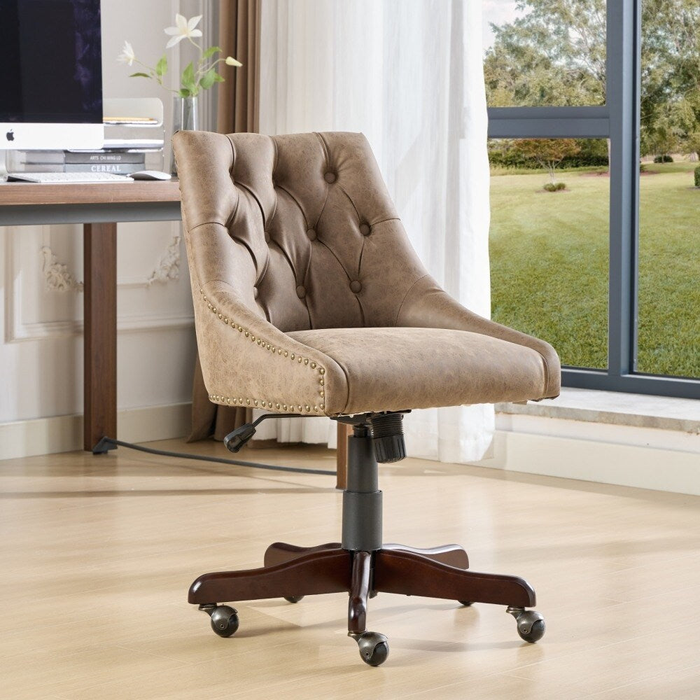 Retro Style Sheepskin Fabric Home Office Chair with Lift, Swivel and Recline Functions