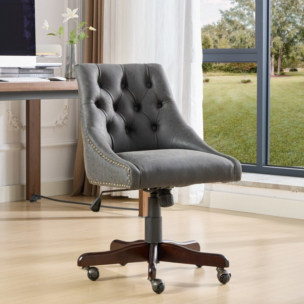 Retro Style Sheepskin Fabric Home Office Chair with Lift, Swivel and Recline Functions