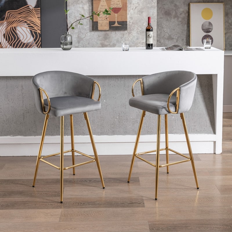 Retro Style Squre Seat Bar Stools with Metal Base and Arms 2Pcs Ctn Overstock