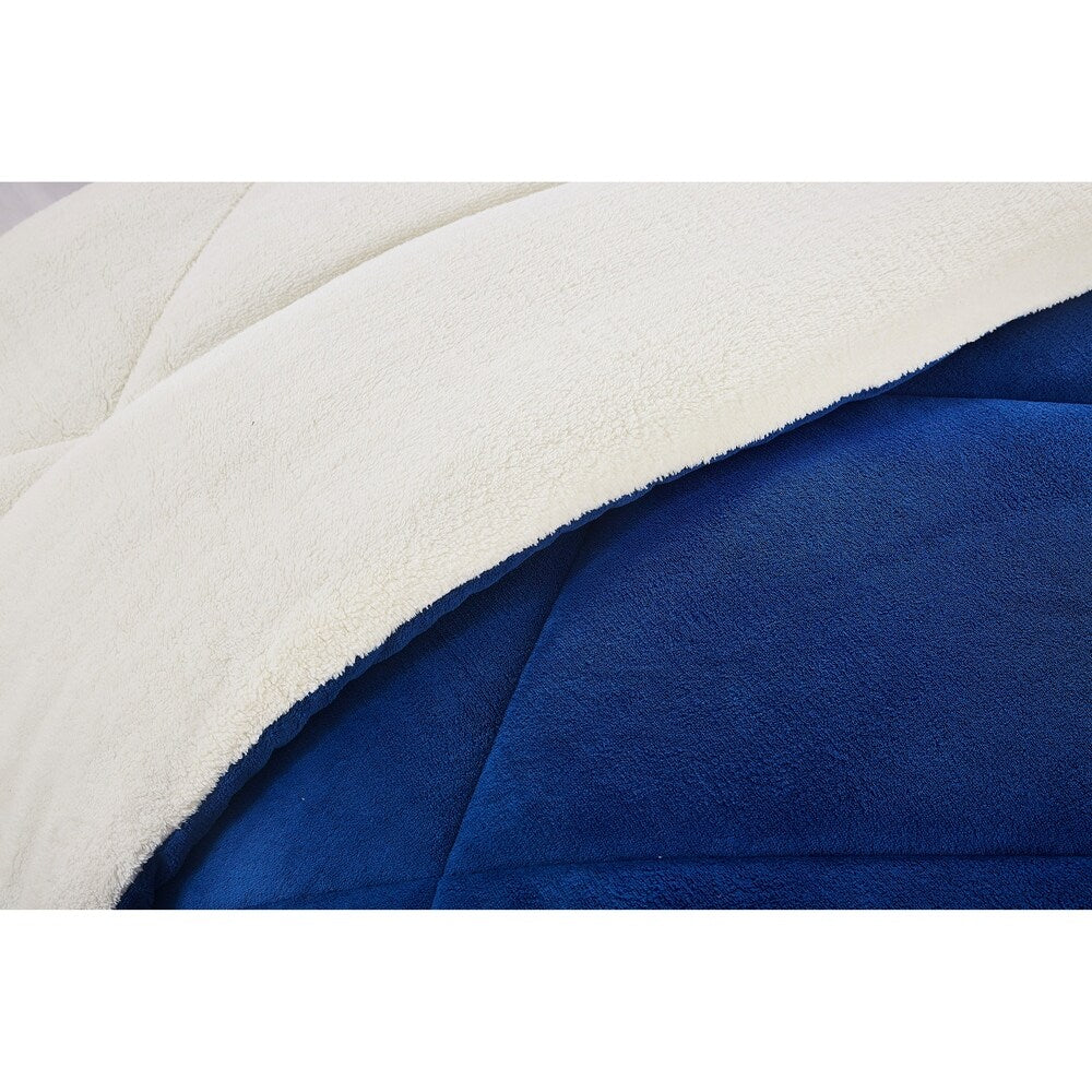 Reversible 3 piece Fleece/Sherpa Down Alternative Comforter set - King - Navy