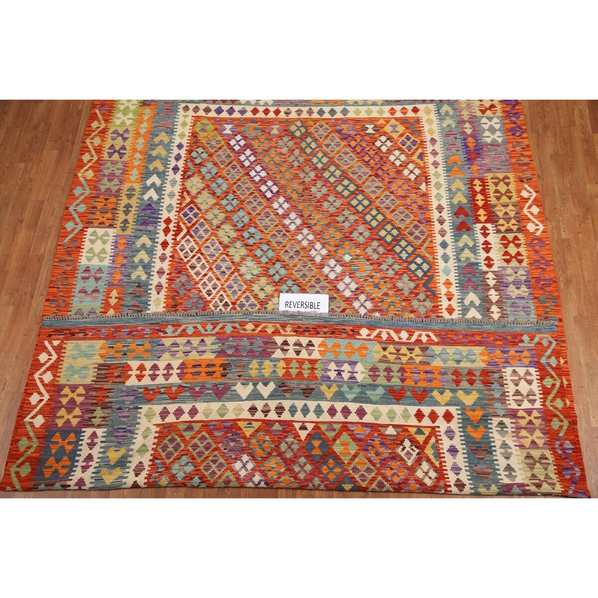 Reversible Kilim Area Rug Flat-weave Wool Carpet - 8'7"x 11'6"