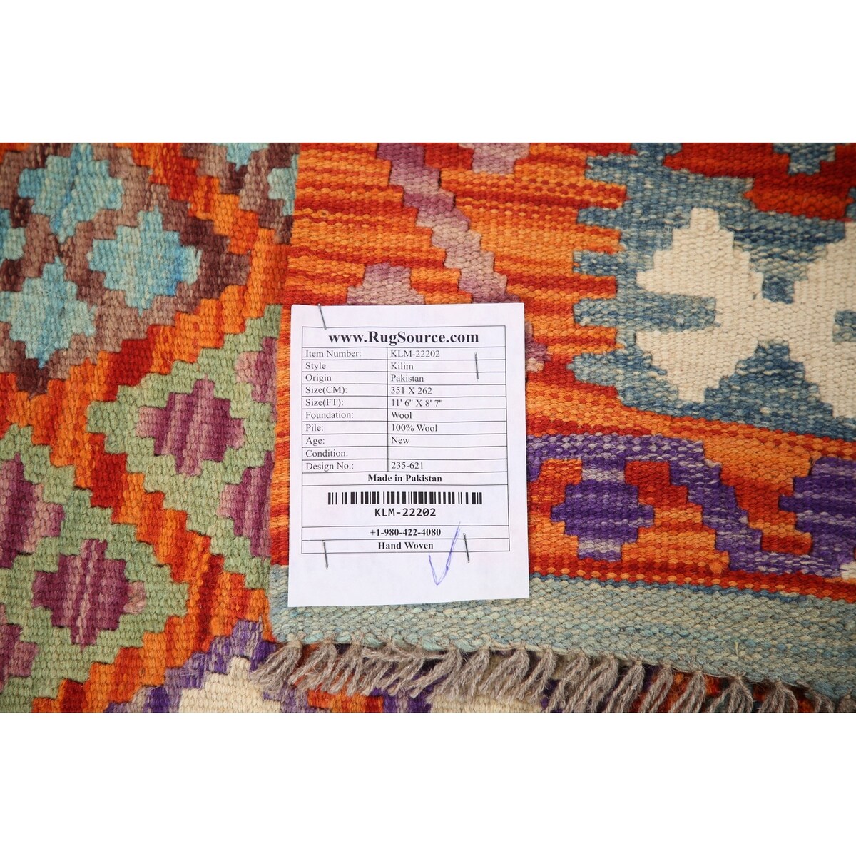 Reversible Kilim Area Rug Flat-weave Wool Carpet - 8'7"x 11'6"
