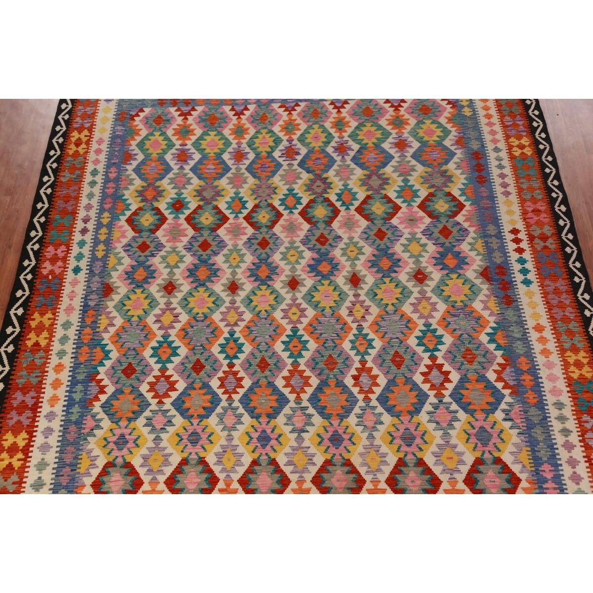 Reversible Kilim Oriental Area Rug Multi-Color Flatweave Wool Carpet - 10'4"x 13'1"
