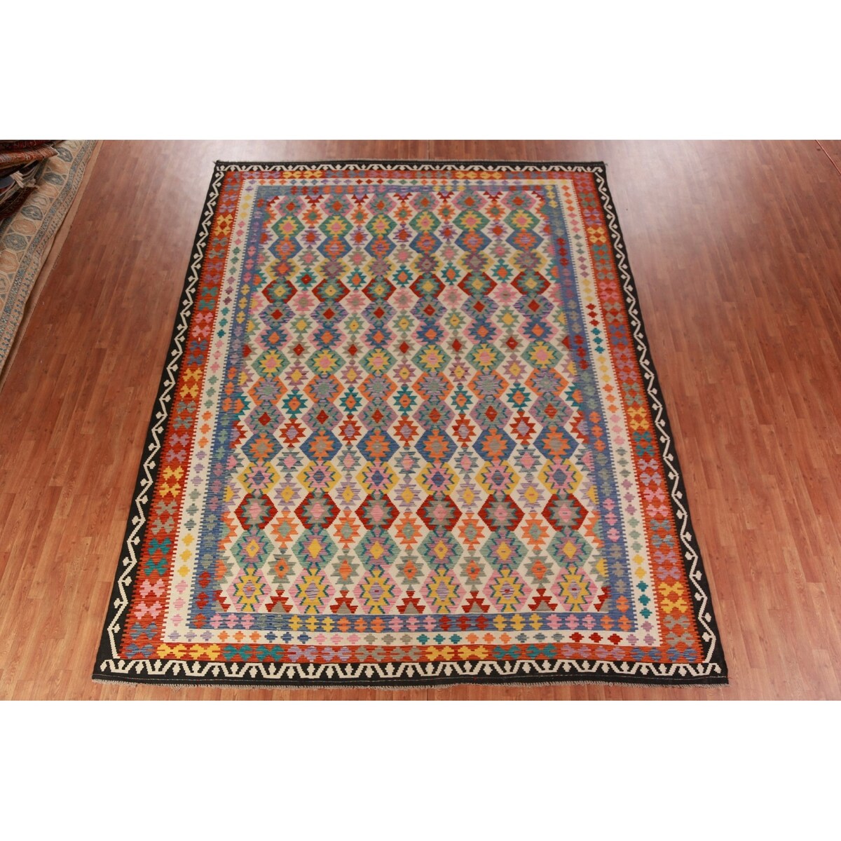 Reversible Kilim Oriental Area Rug Multi-Color Flatweave Wool Carpet - 10'4"x 13'1"