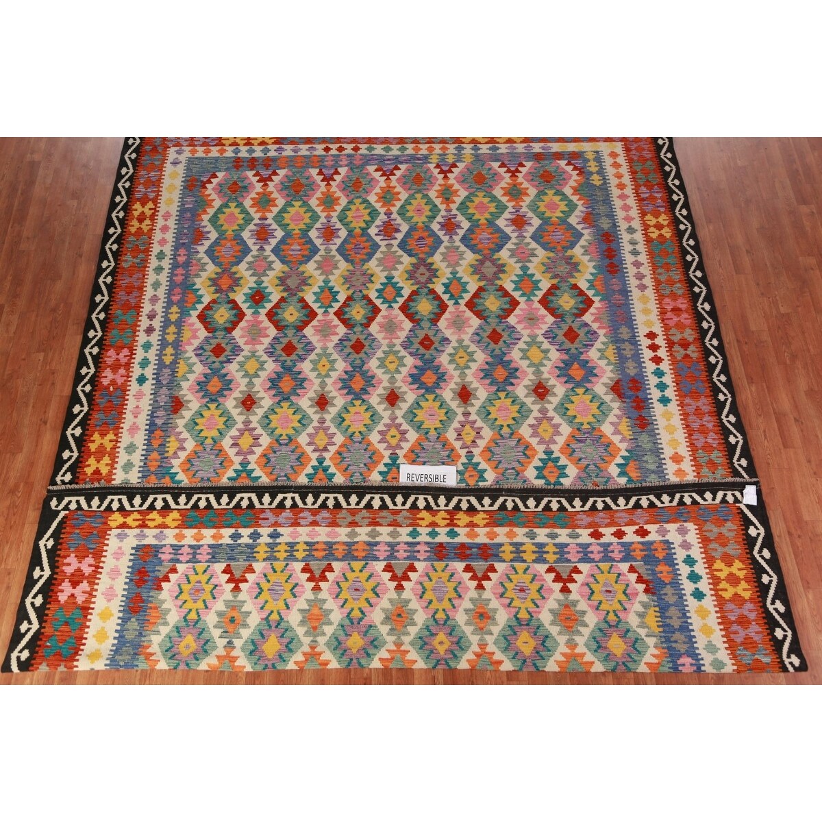 Reversible Kilim Oriental Area Rug Multi-Color Flatweave Wool Carpet - 10'4"x 13'1"