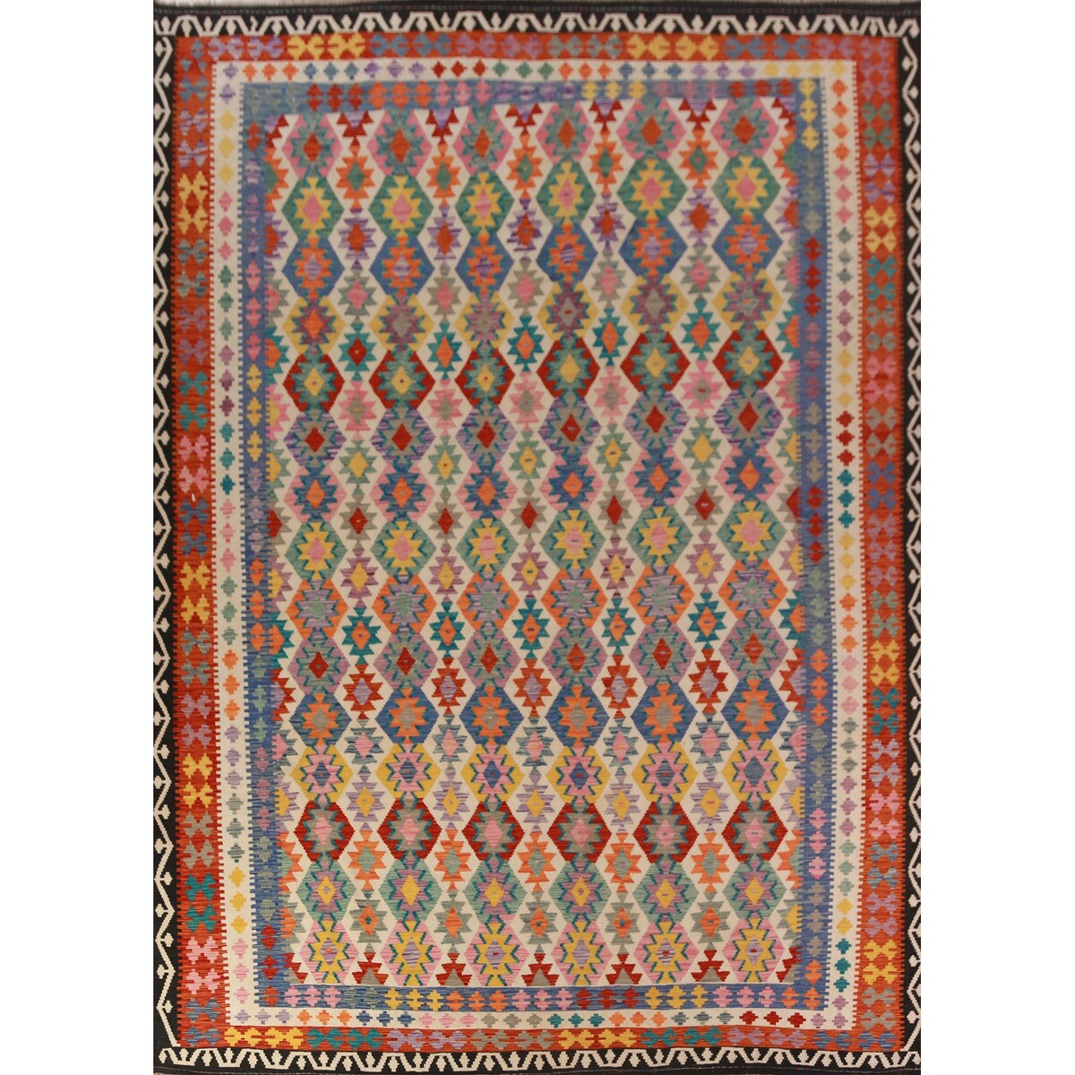 Reversible Kilim Oriental Area Rug Multi-Color Flatweave Wool Carpet - 10'4"x 13'1"