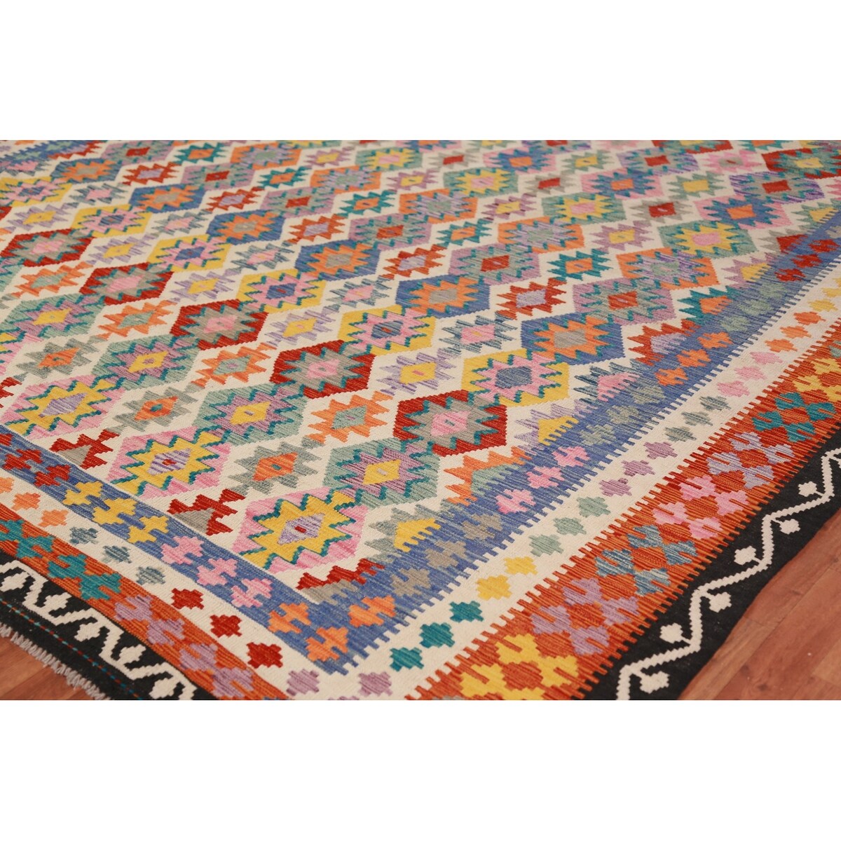 Reversible Kilim Oriental Area Rug Multi-Color Flatweave Wool Carpet - 10'4"x 13'1"