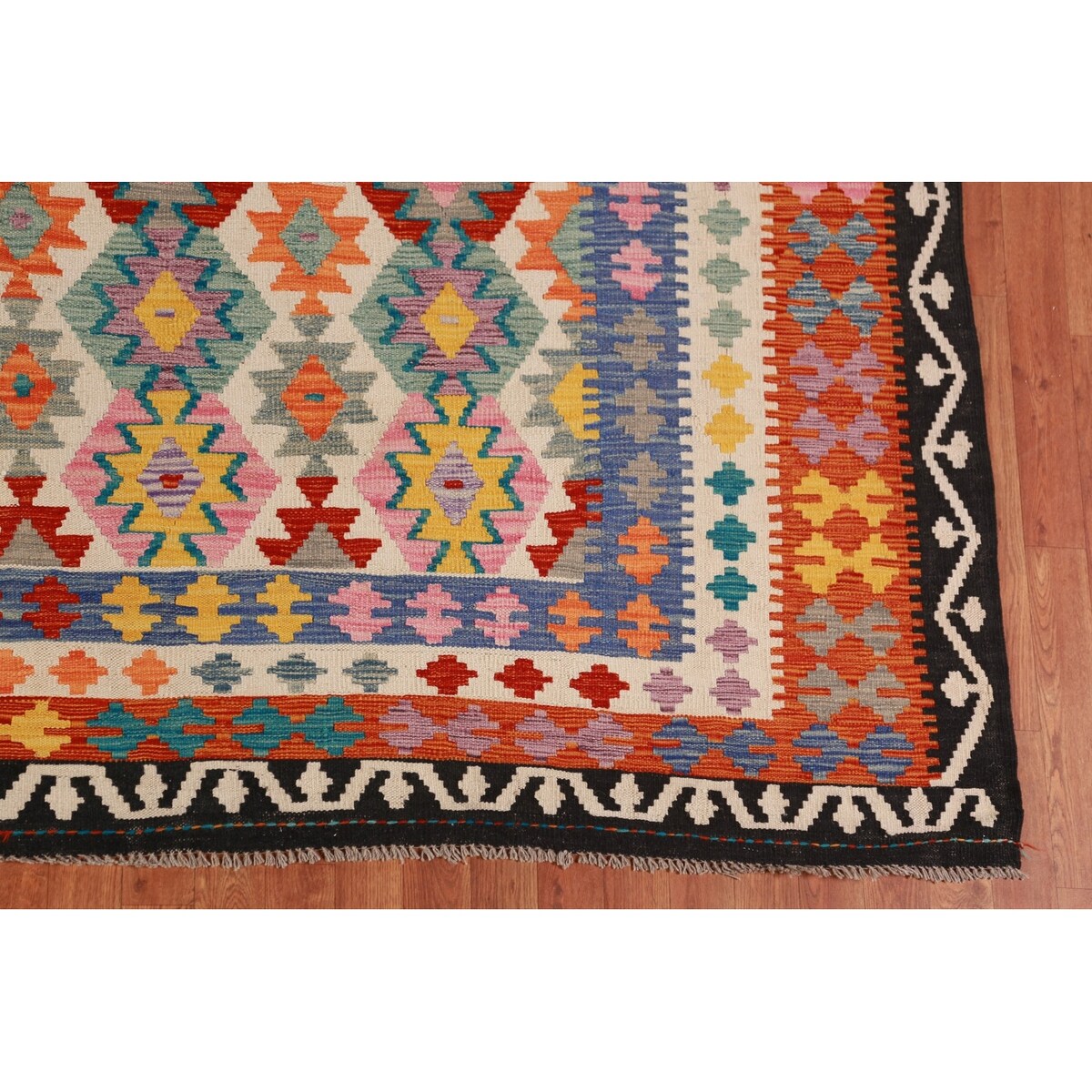 Reversible Kilim Oriental Area Rug Multi-Color Flatweave Wool Carpet - 10'4"x 13'1"