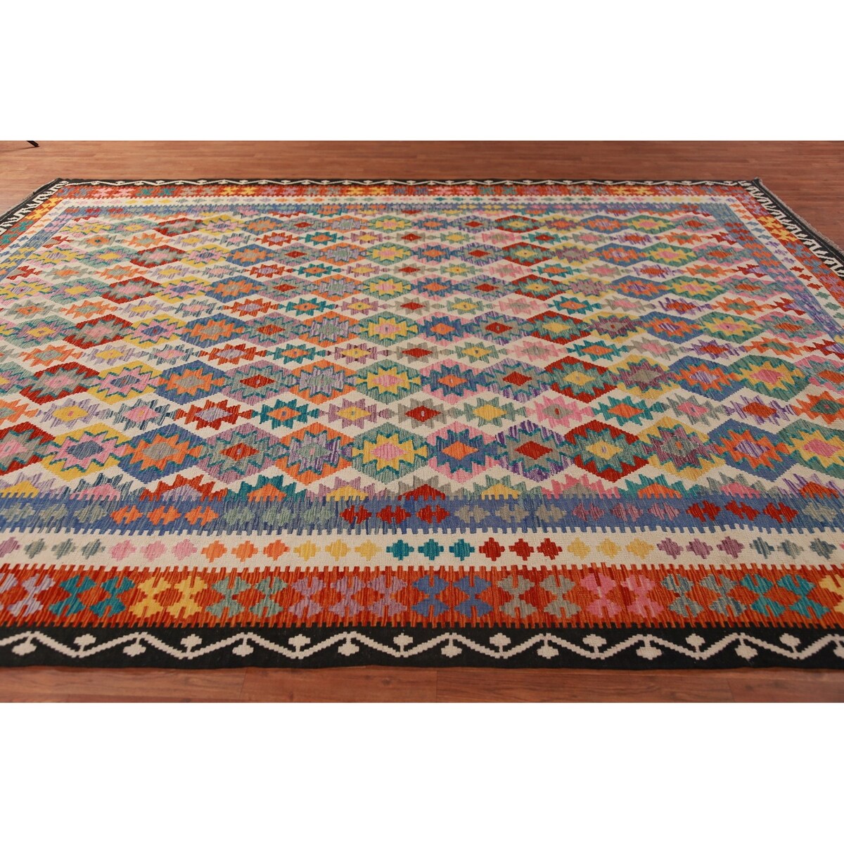 Reversible Kilim Oriental Area Rug Multi-Color Flatweave Wool Carpet - 10'4"x 13'1"