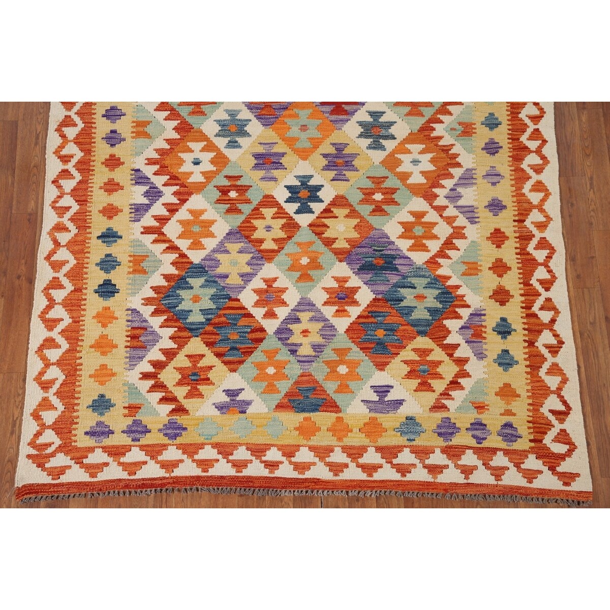 Reversible Kilim Rug Flatweave Multicolor Wool Carpet - 5'9"x7'11"