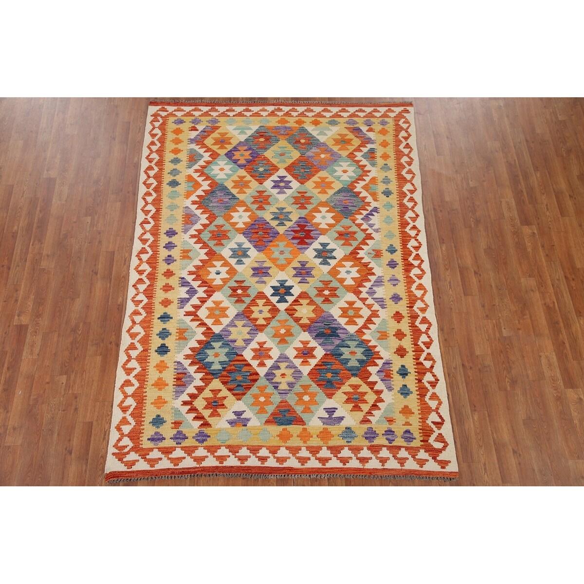 Reversible Kilim Rug Flatweave Multicolor Wool Carpet - 5'9"x7'11"