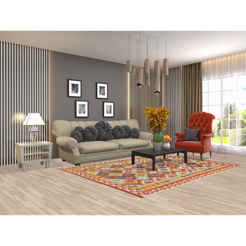 Reversible Kilim Rug Flatweave Multicolor Wool Carpet - 5'9"x7'11"