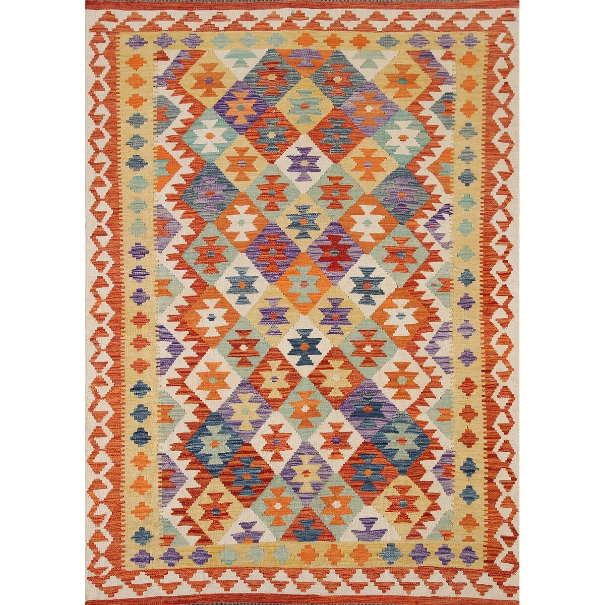 Reversible Kilim Rug Flatweave Multicolor Wool Carpet - 5'9"x7'11"