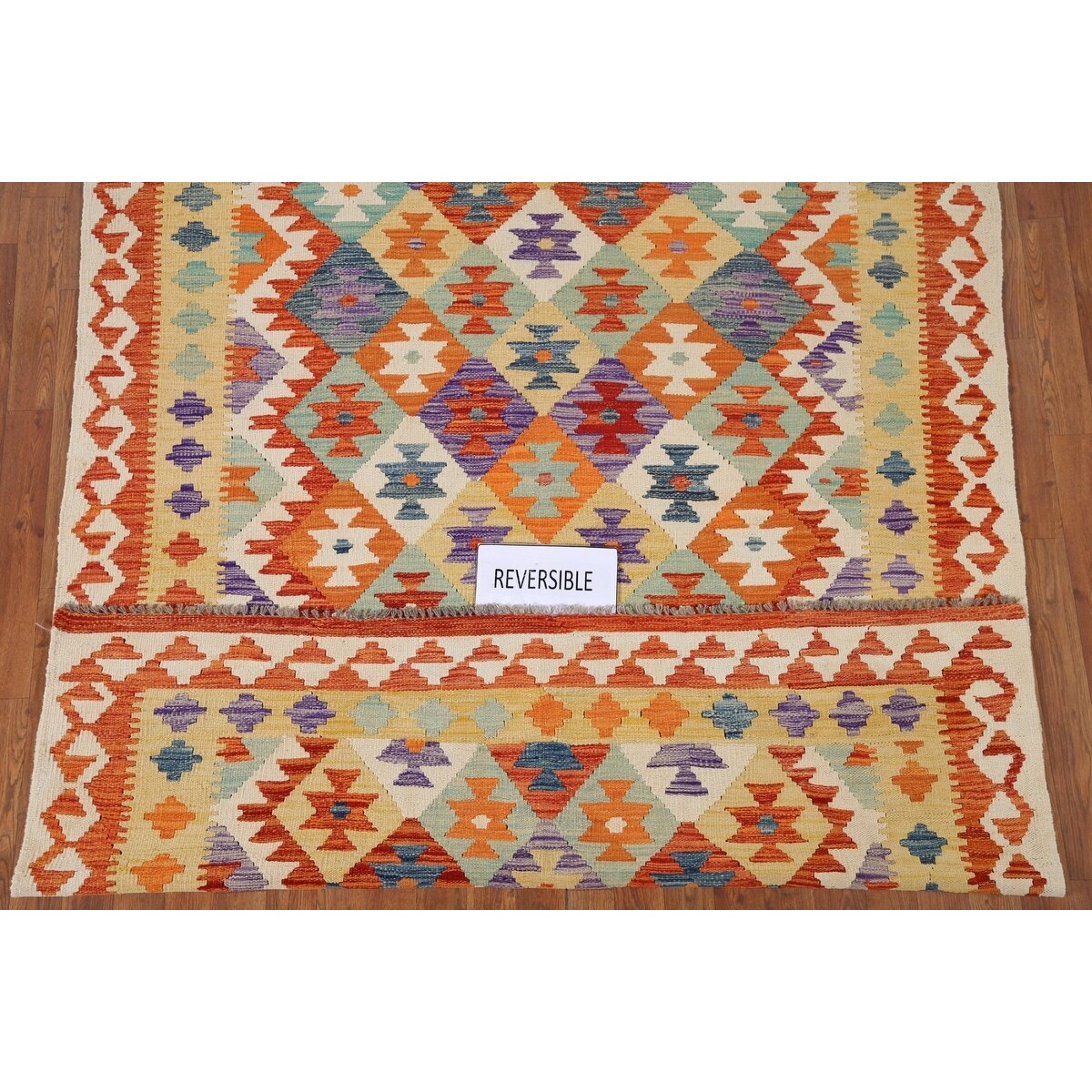 Reversible Kilim Rug Flatweave Multicolor Wool Carpet - 5'9"x7'11"