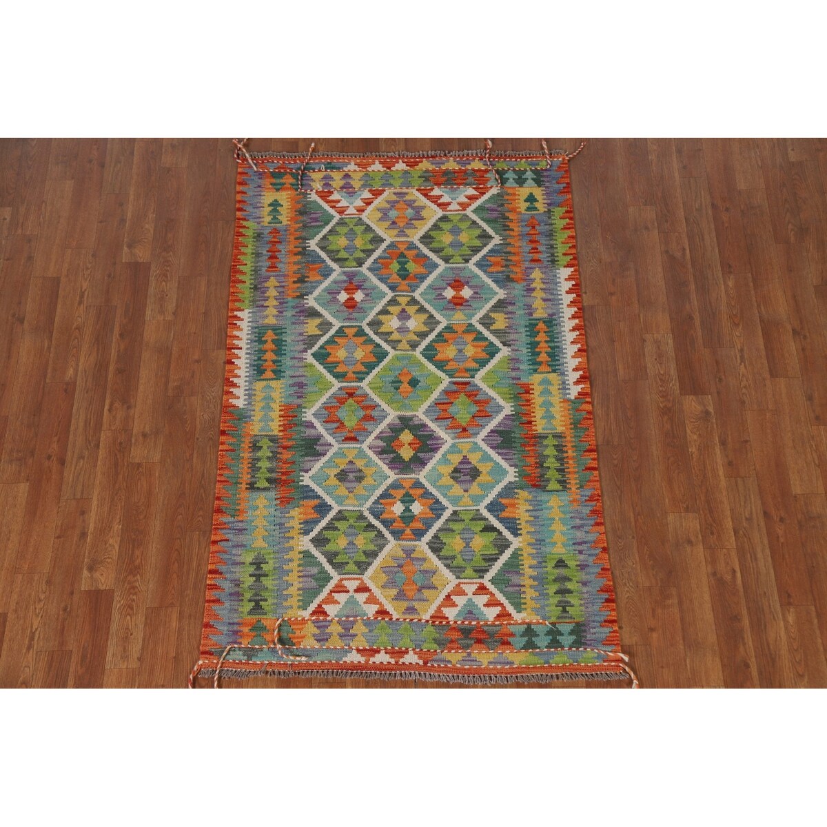 Reversible Kilim Rug Hand-Woven Wool Foyer Carpet - 3'4"x 5'4"