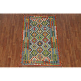 Reversible Kilim Rug Hand-Woven Wool Foyer Carpet - 3'4"x 5'4"