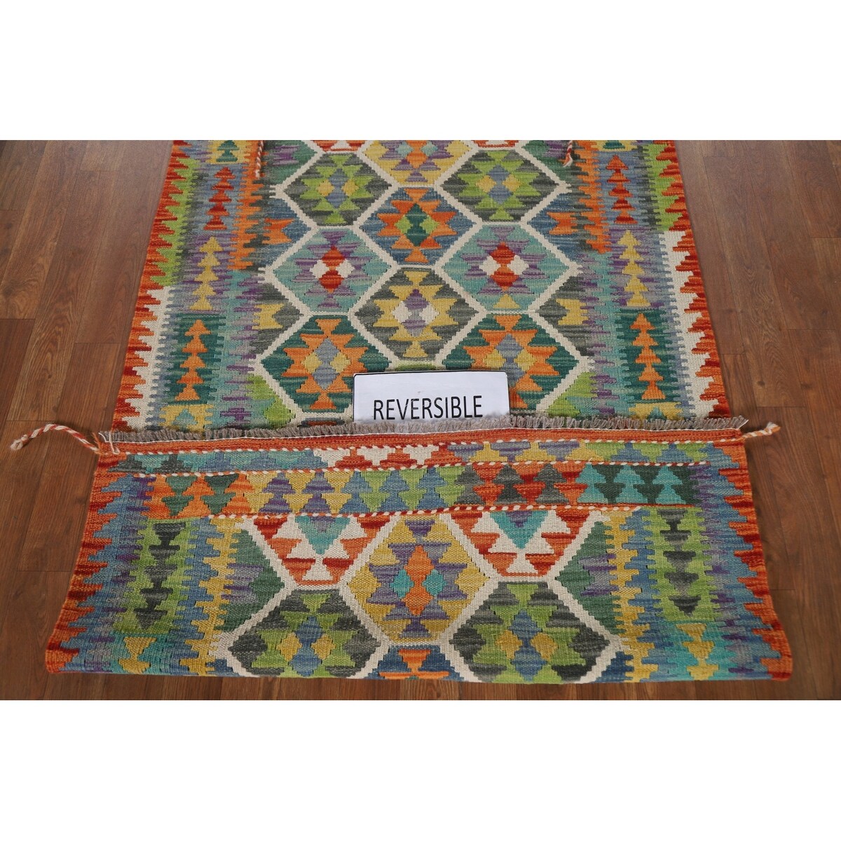 Reversible Kilim Rug Hand-Woven Wool Foyer Carpet - 3'4"x 5'4"