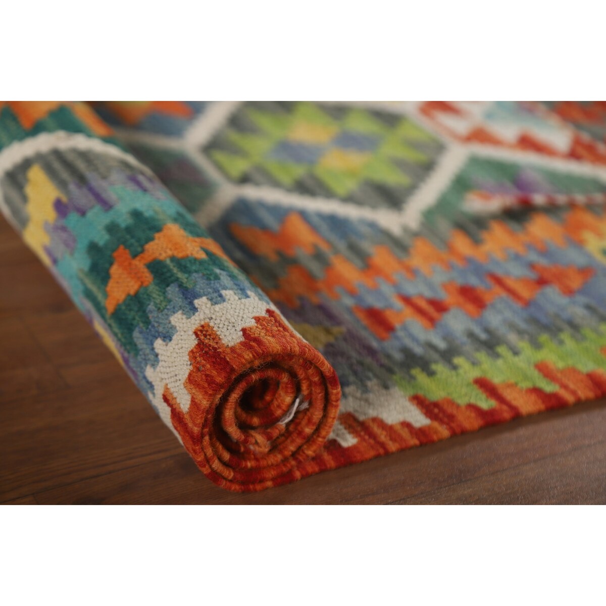Reversible Kilim Rug Hand-Woven Wool Foyer Carpet - 3'4"x 5'4"