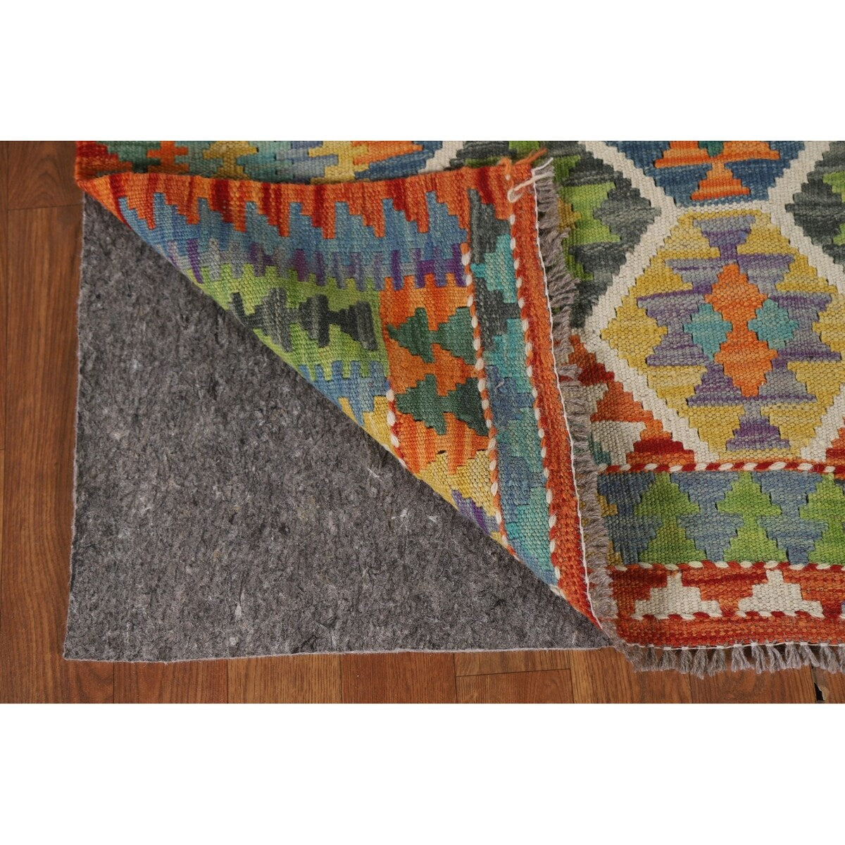 Reversible Kilim Rug Hand-Woven Wool Foyer Carpet - 3'4"x 5'4"