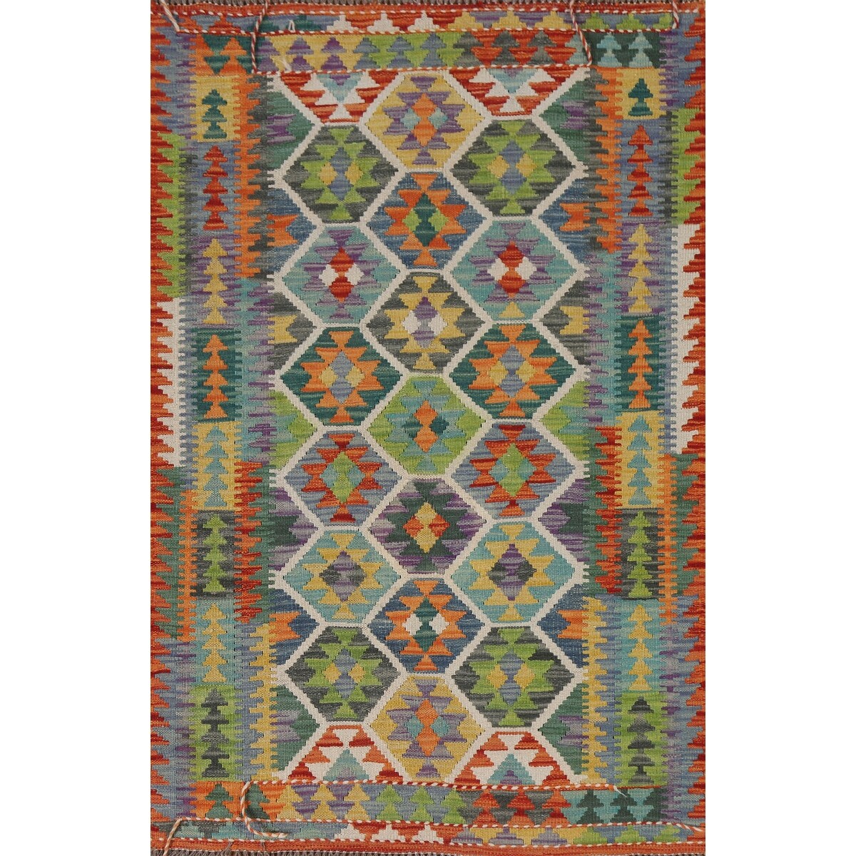 Reversible Kilim Rug Hand-Woven Wool Foyer Carpet - 3'4"x 5'4"