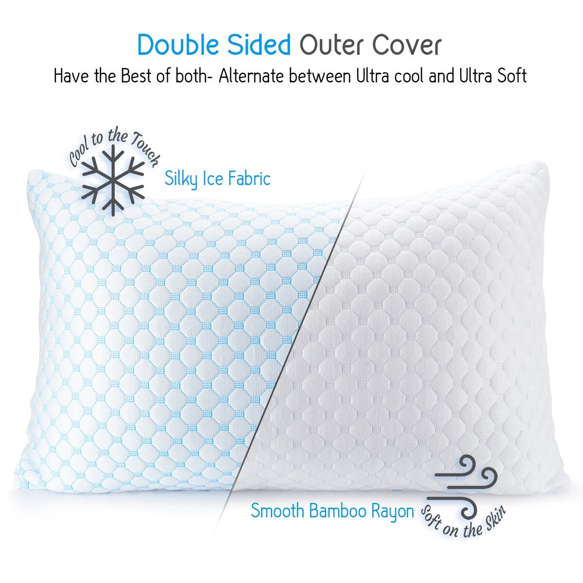 Nestl Coolest Heat and Moisture Reducing Ice Silk Pillow - Gel Infused Adjustable, Breathable, and Washable Memory Foam Pillow