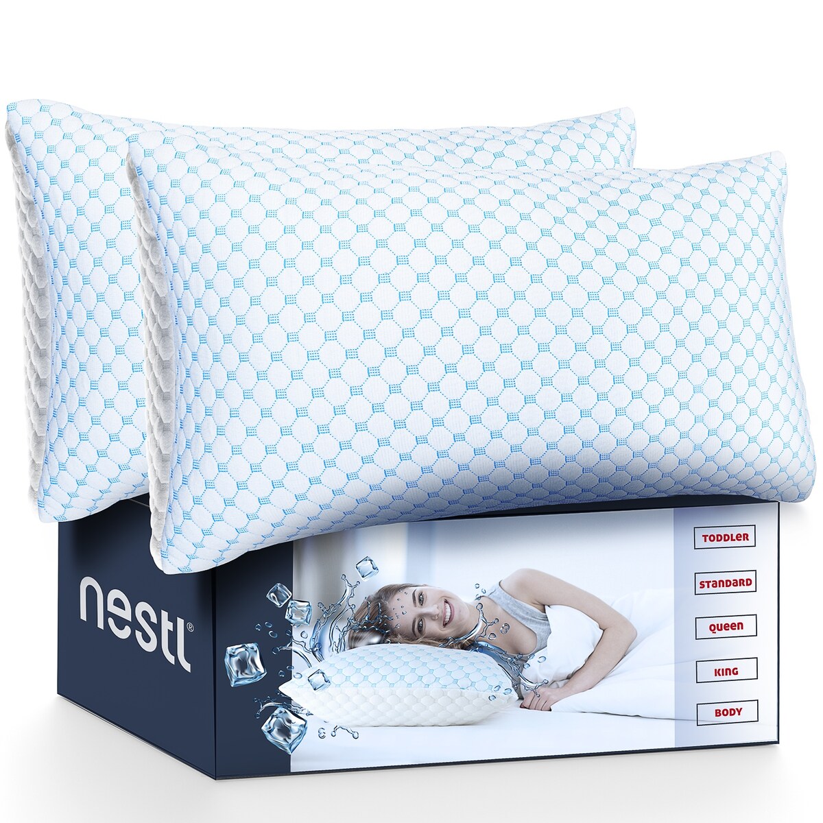 Nestl Coolest Heat and Moisture Reducing Ice Silk Pillow - Gel Infused Adjustable, Breathable, and Washable Memory Foam Pillow