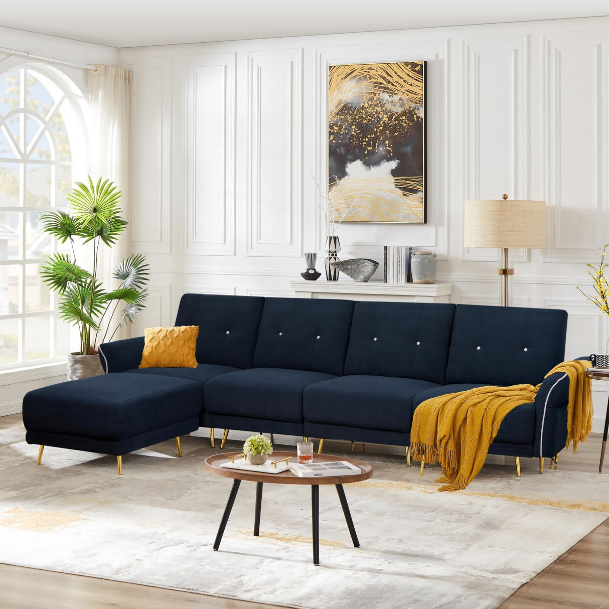 Sectional Sofa Sherpa Fabric Modular Sofa Couch 4 Seater with Ottoman