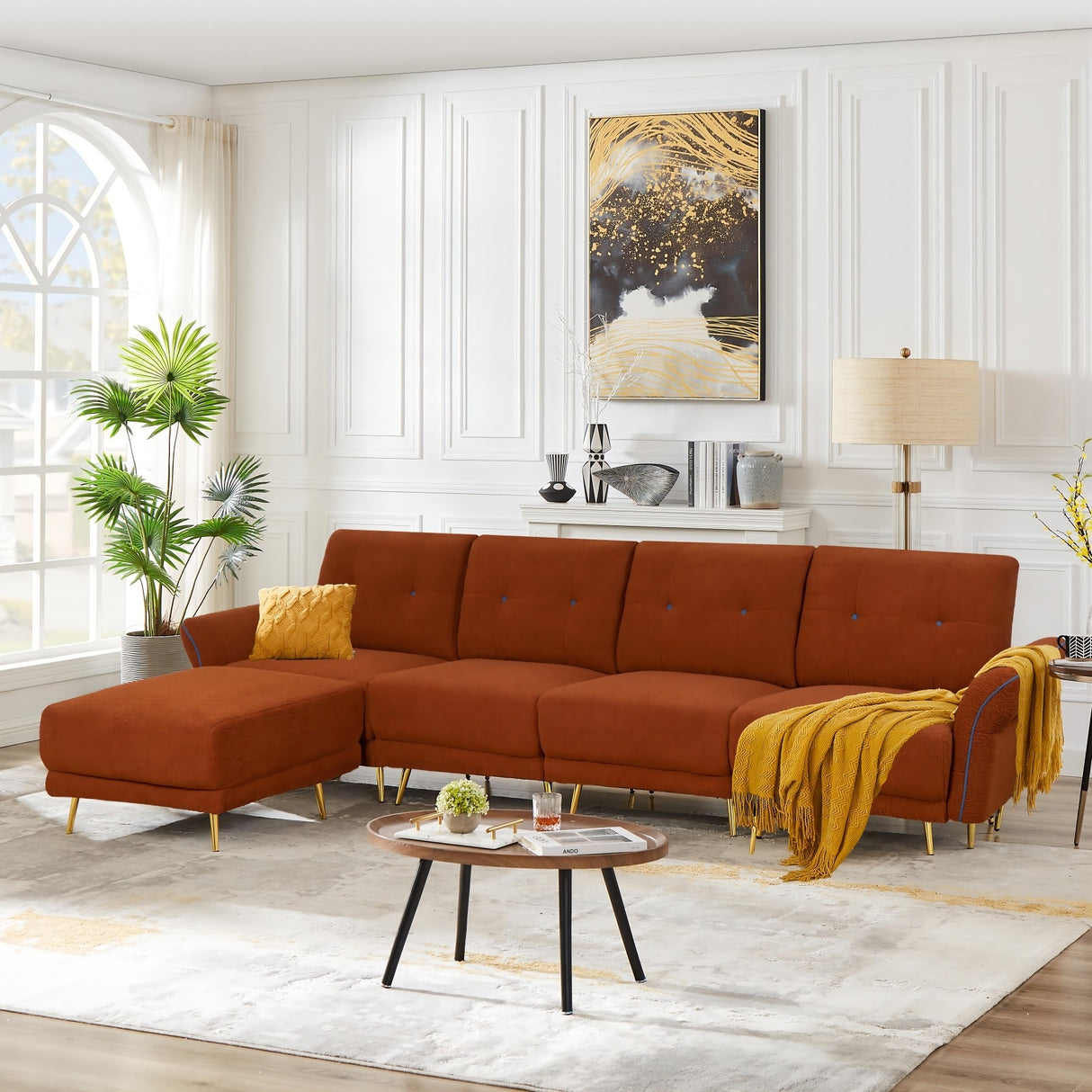 Sectional Sofa Sherpa Fabric Modular Sofa Couch 4 Seater with Ottoman